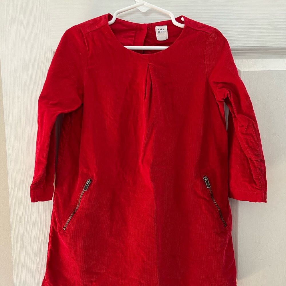 Toddler girls red corduroy dress.